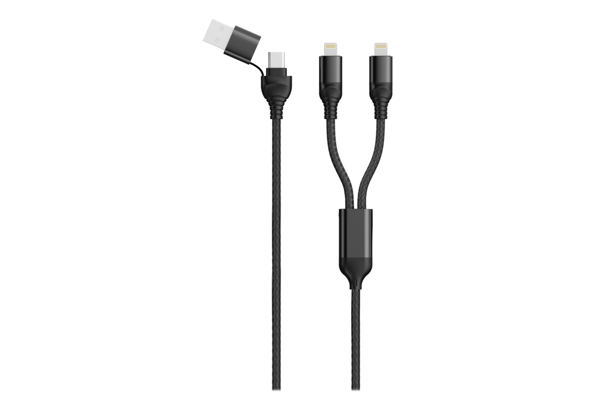 2GO USB / Type C Ladekabel DUO 2x Lightning Nylon 1,5m sw