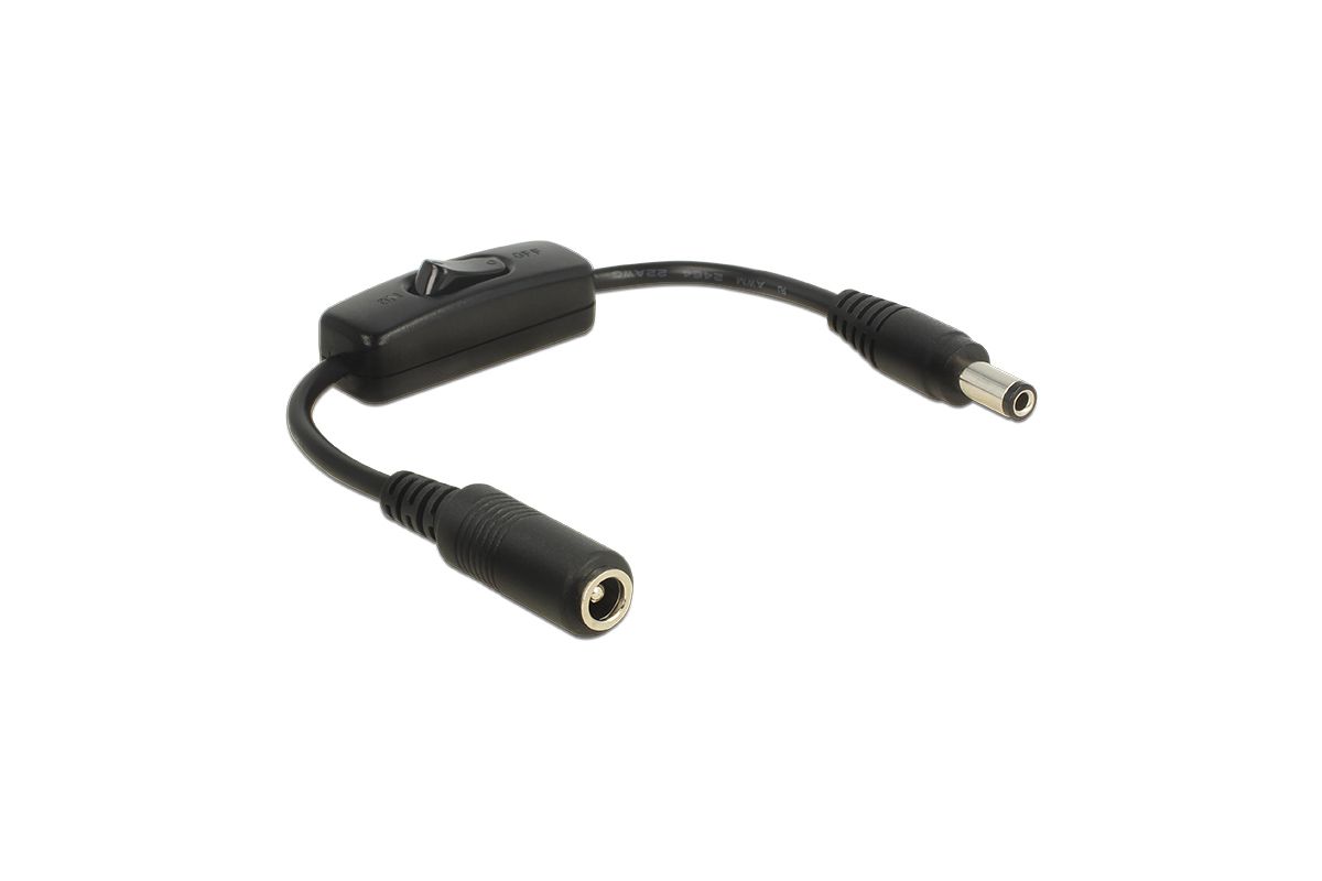 DELOCK Stromkabel DC 5,5 x 2,1mm 1x Bu -> 1x St mit Schalter