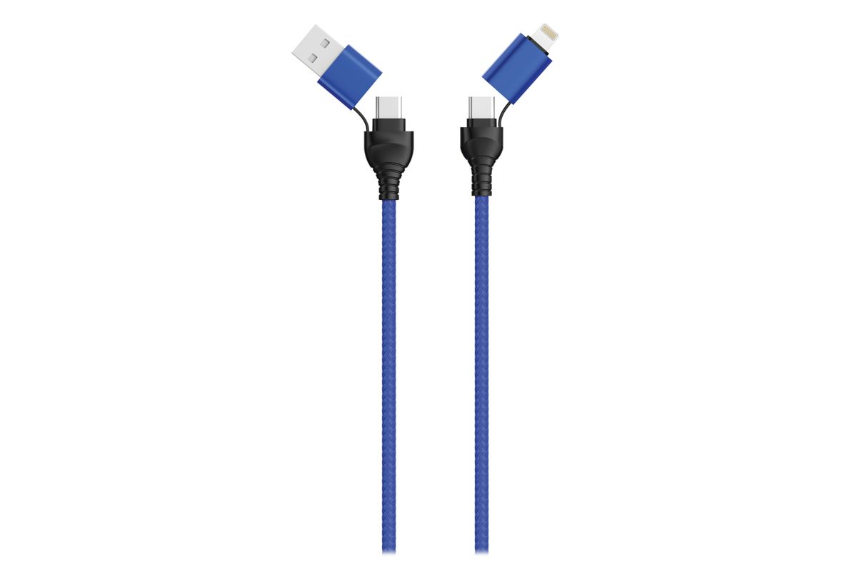 2GO USB / Type C Ladekabel 4 in 1 USB A, Lighn. 120cm blau